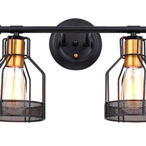 2 Light Industrial Bathroom Vanity Light Farmhouse Metal Cage Wall Sconce Black.